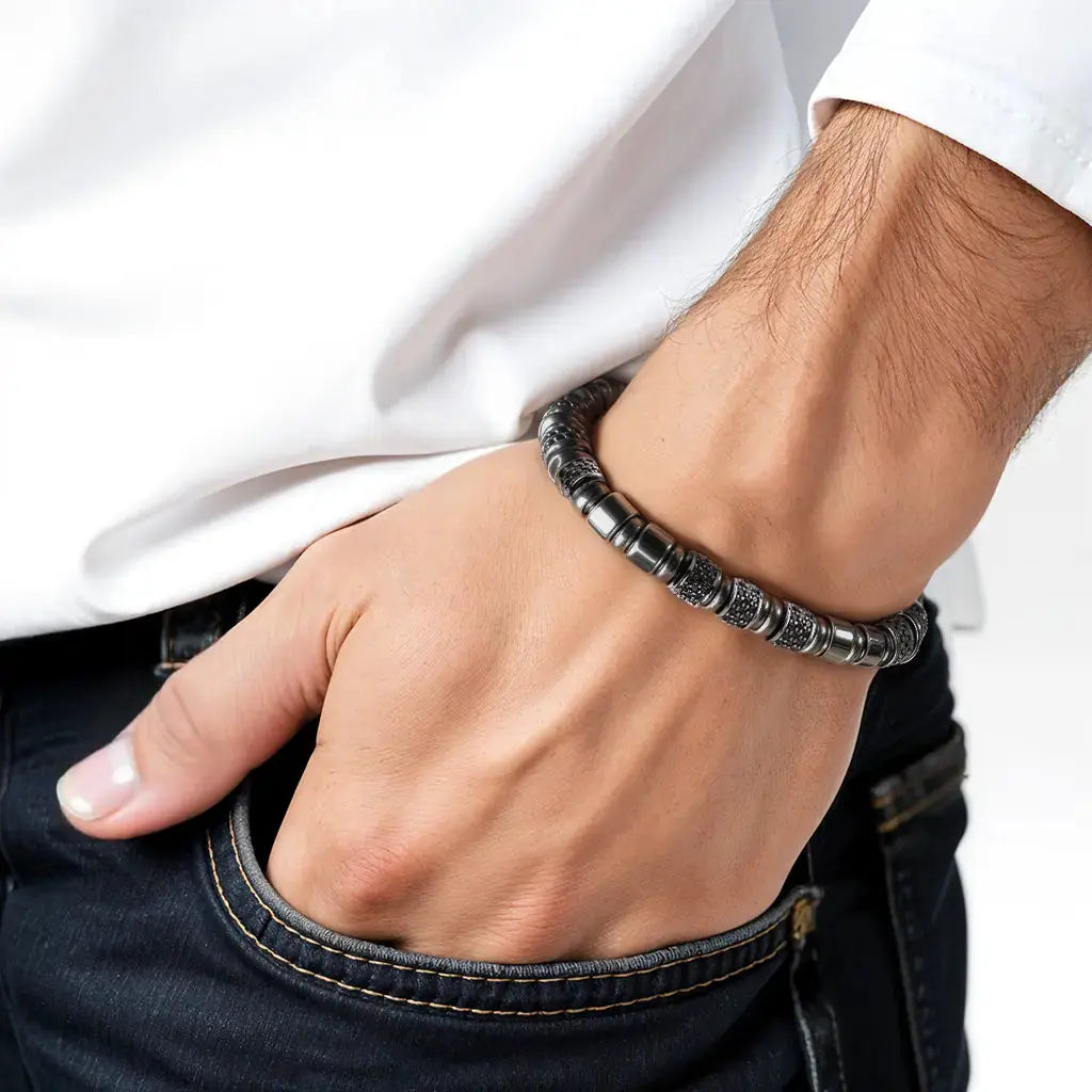 Black Obsidian man's bracelet Japanese Melody