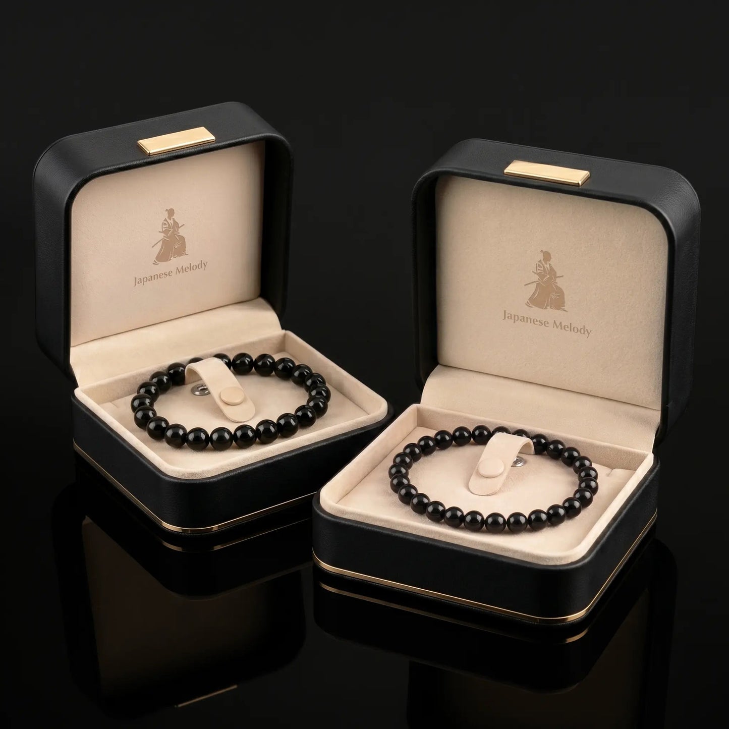 SHINOBI SET — Black Onyx Matching Bracelets Japanese Melody