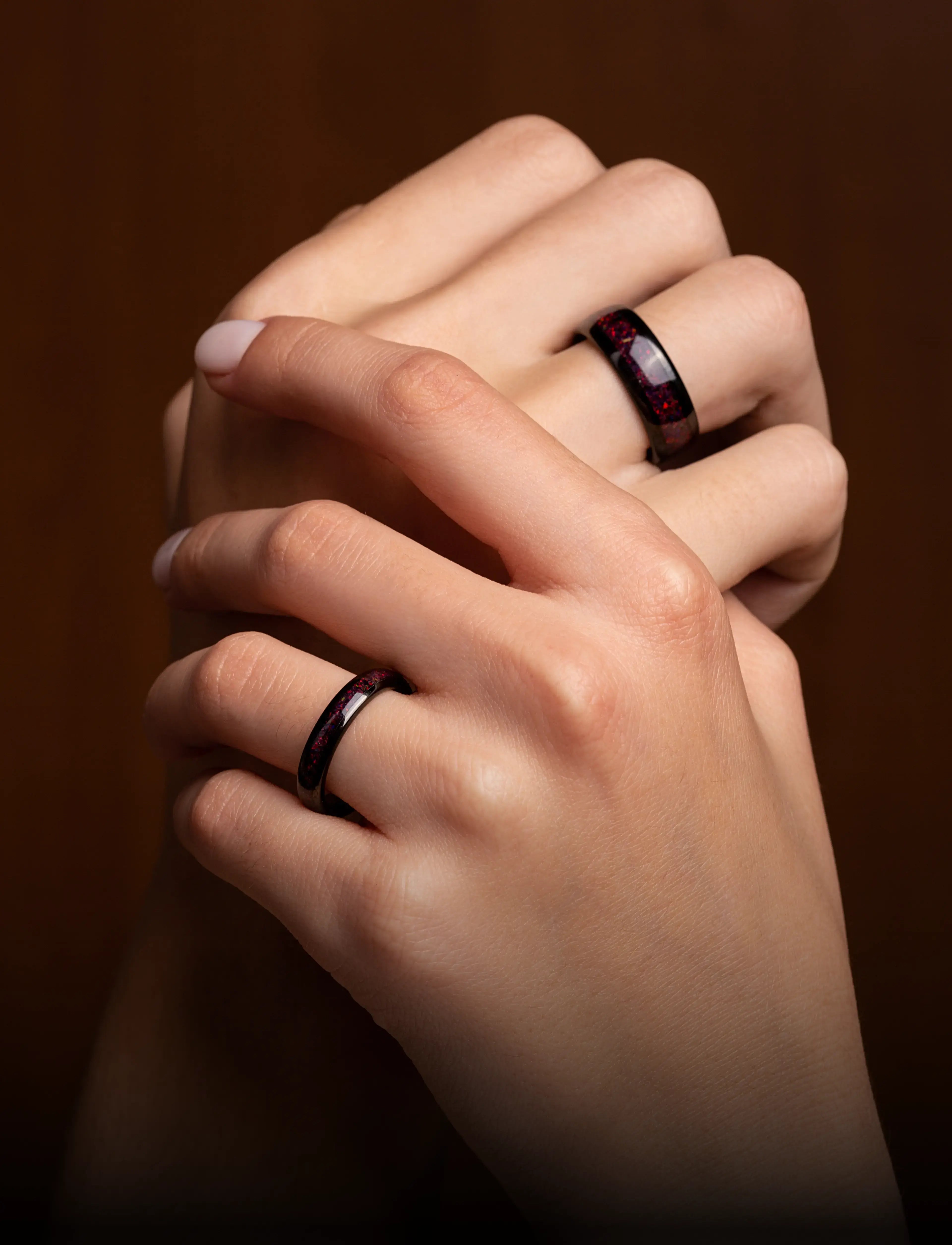 Fire opal couple ring set