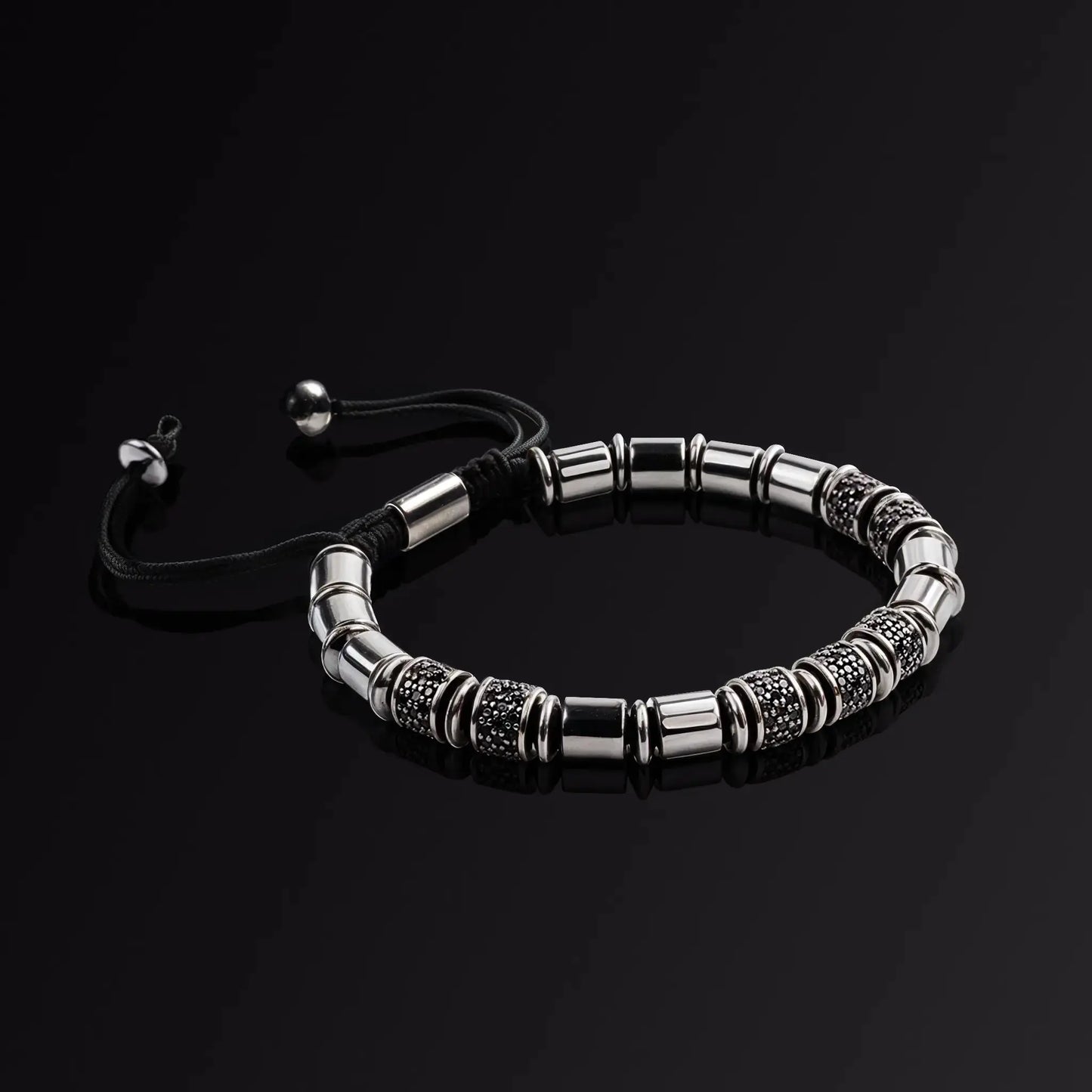 Obsidian & Silver Titanium man's bracelet Japanese Melody