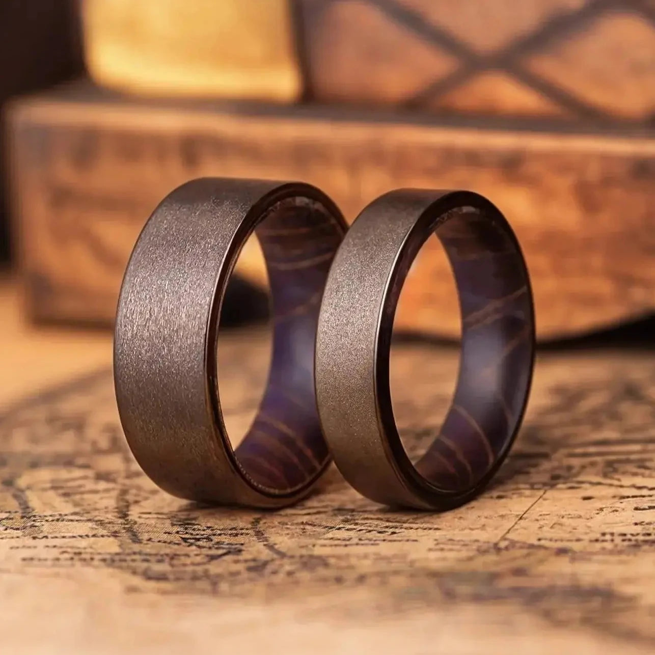 Sakura Wood couple wedding ring set