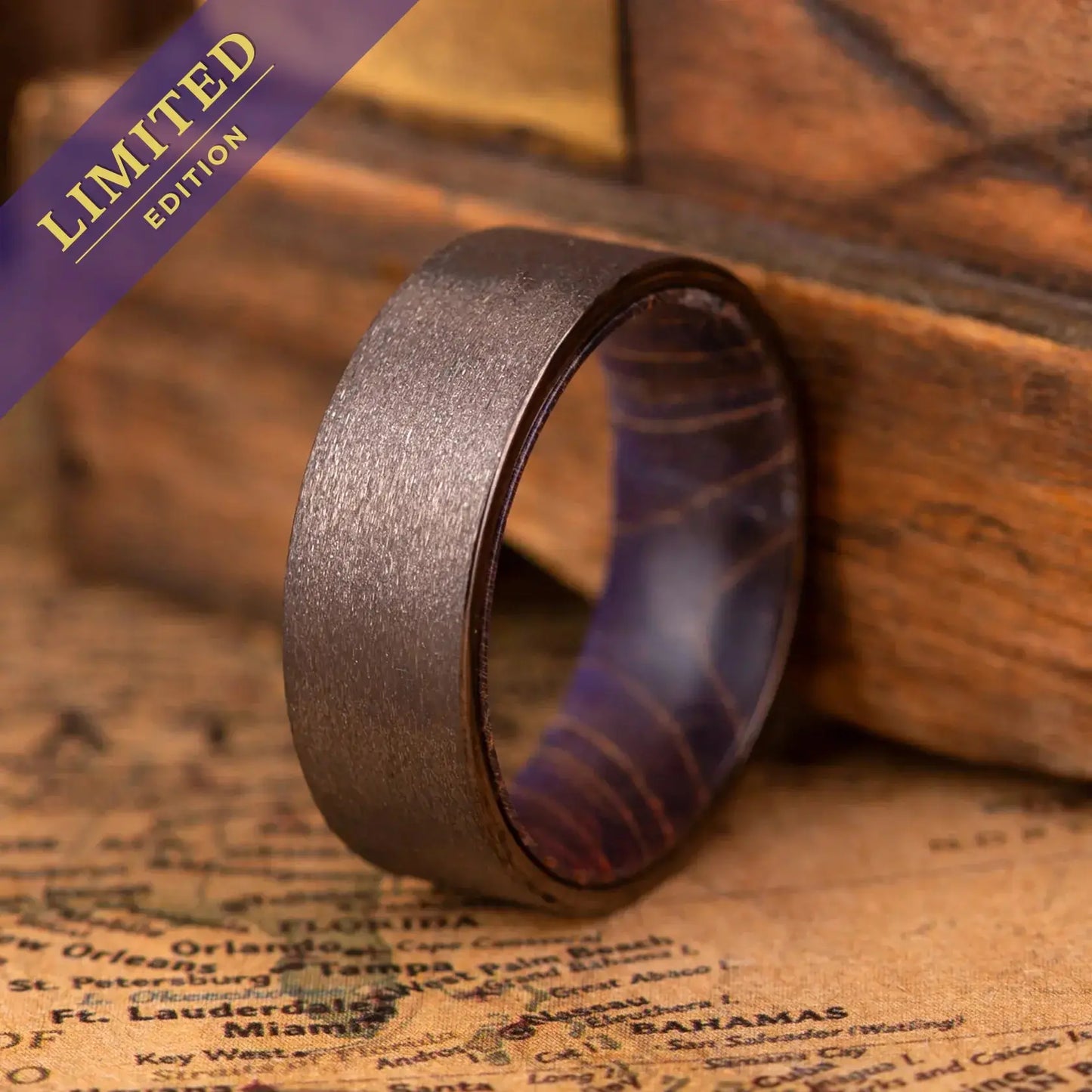 8mm Handcrafted ring made of Sakura wood and Tungsten