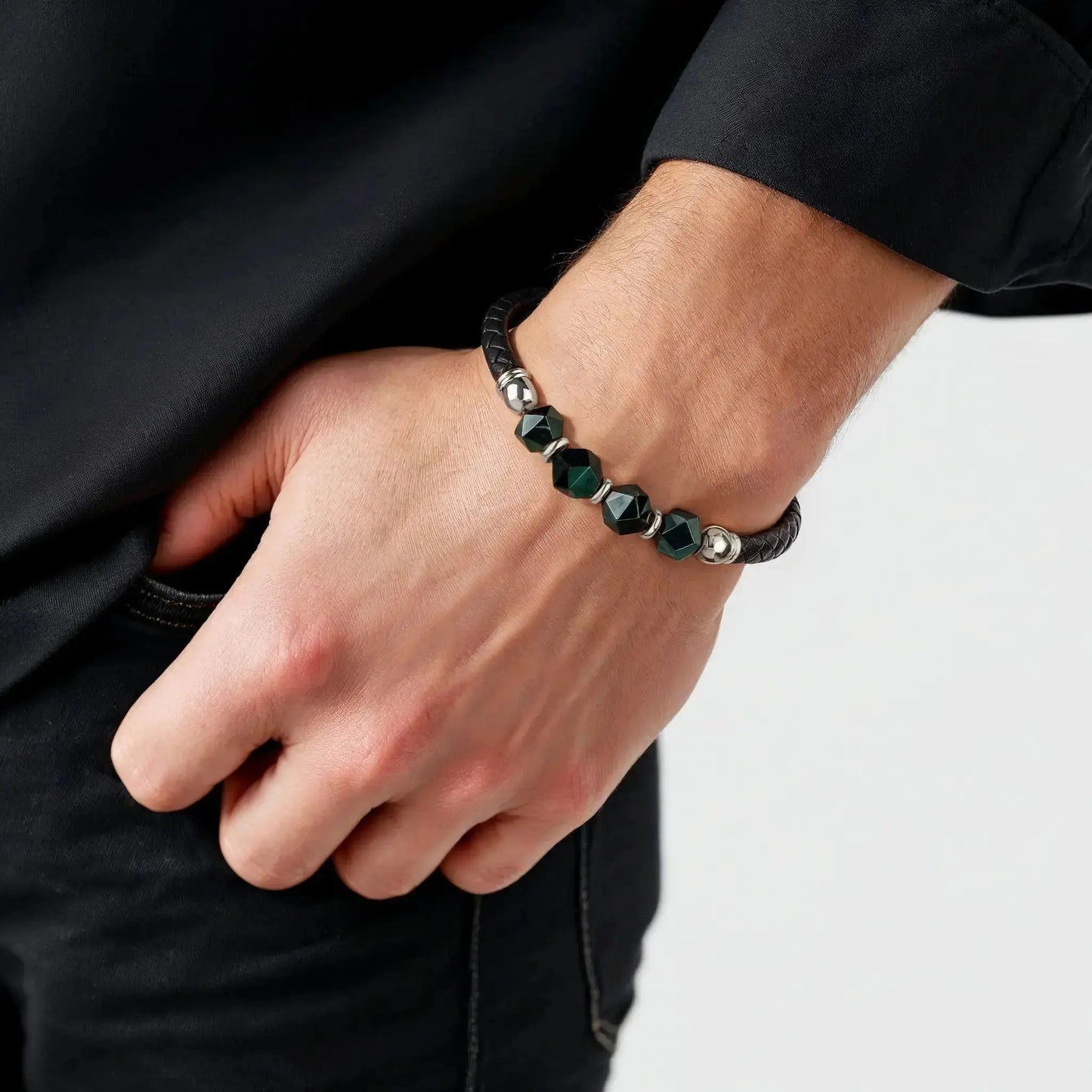 Malachite & Italian Leather Man's Japanese Bracelet Japanese Melody