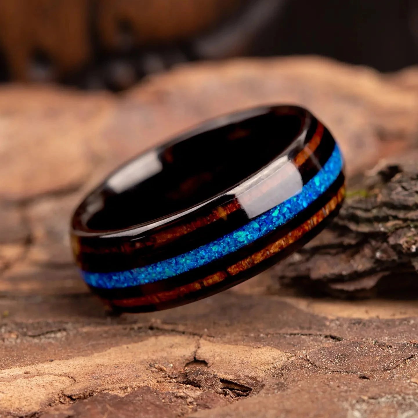 The Opal Wooden Barrel Ring