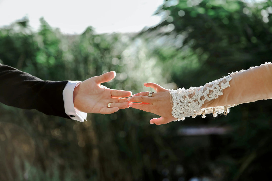 Wedding rings on men and woman hand