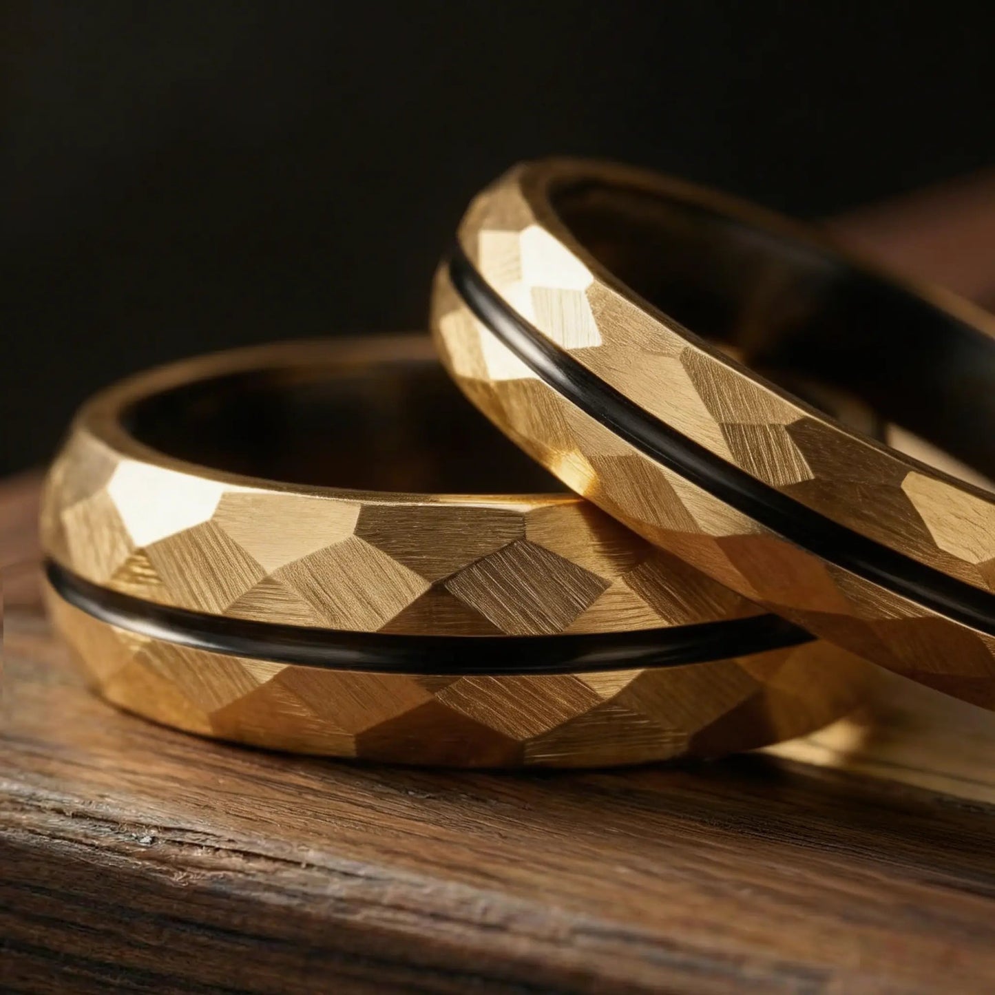 HIBIKI set — Gold Faceted Couple Rings Japanese Melody