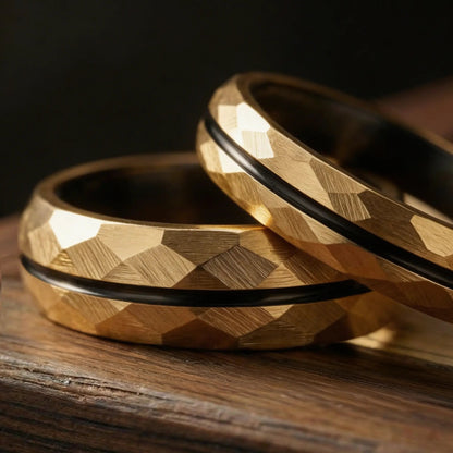 HIBIKI set — Gold Faceted Couple Rings Japanese Melody