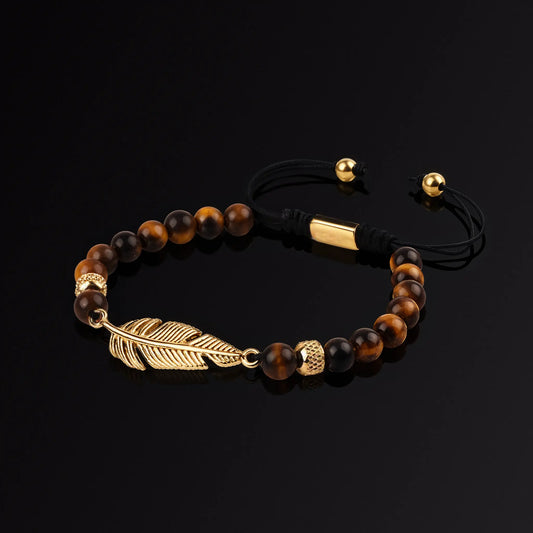 Tiger's eye feather man's bracelet