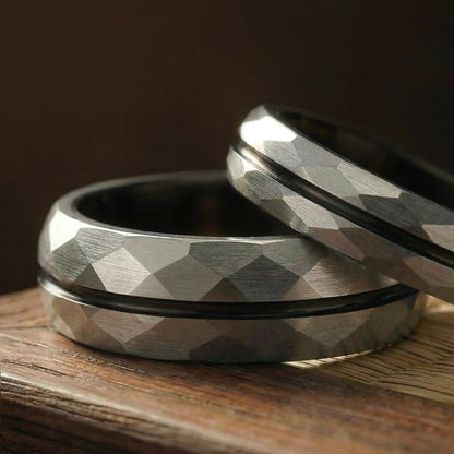 SATORI set — Platinum Faceted Couple Rings Japanese Melody