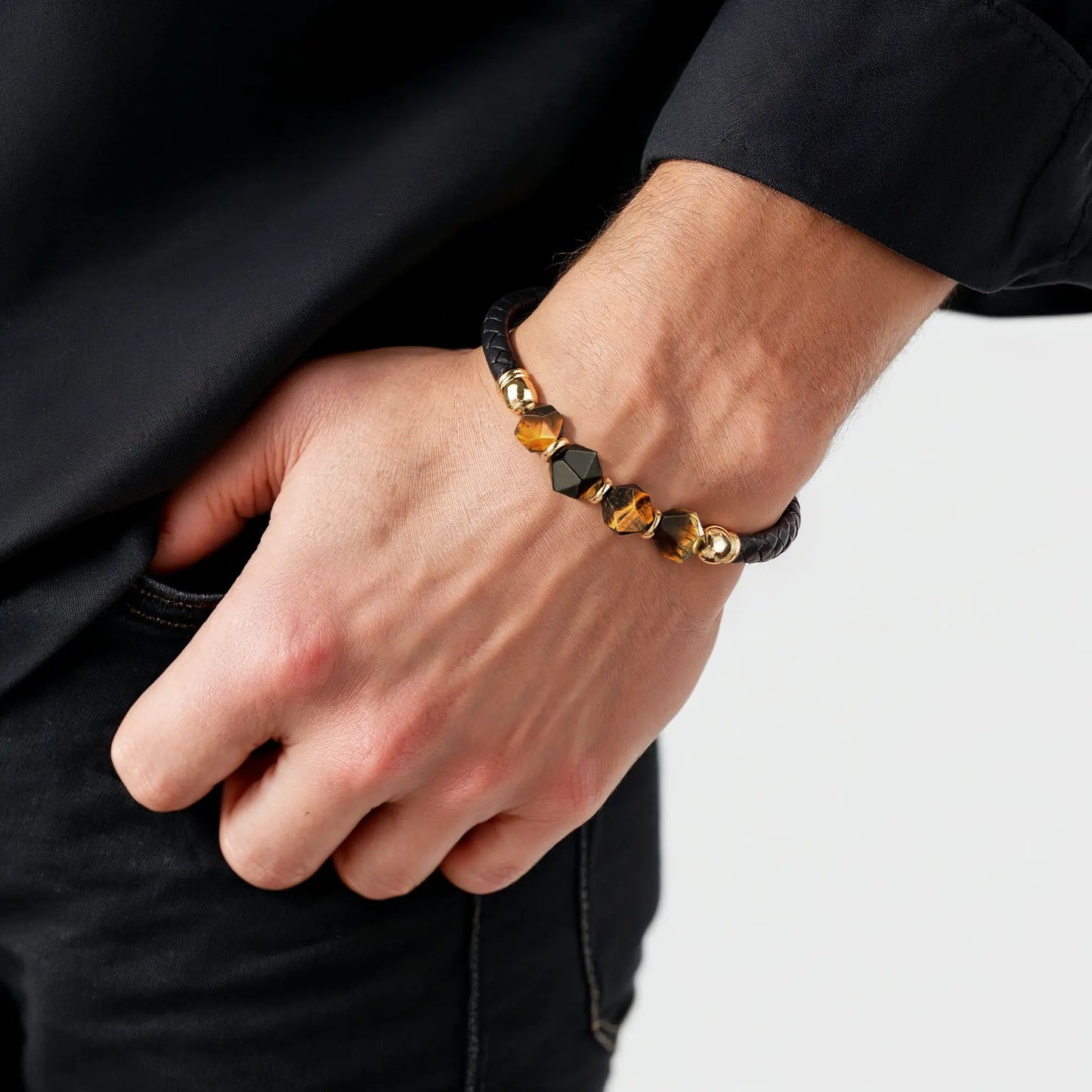 Tiger's Eye & Italian leather bracelet