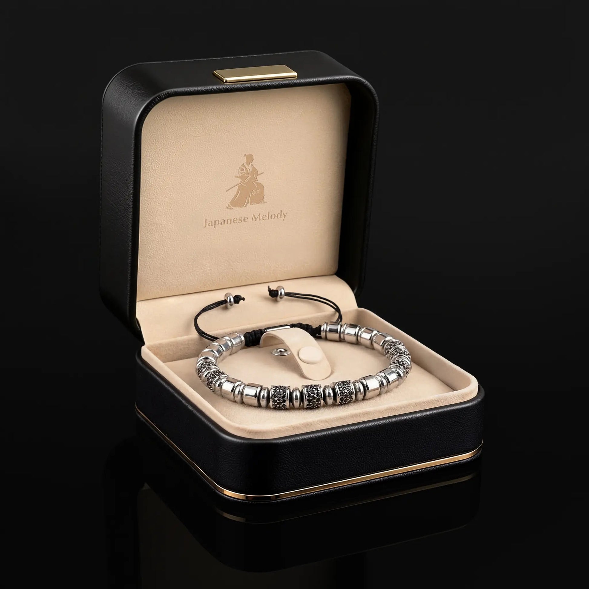 Obsidian Silver Steel Japanese Bracelet | Elegant Style – Japanese