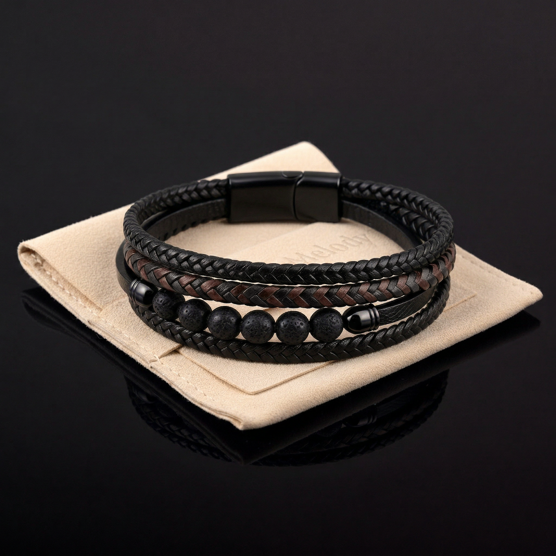 Triple Italian Leather Japanese Bracelet Black - Unique Gift for