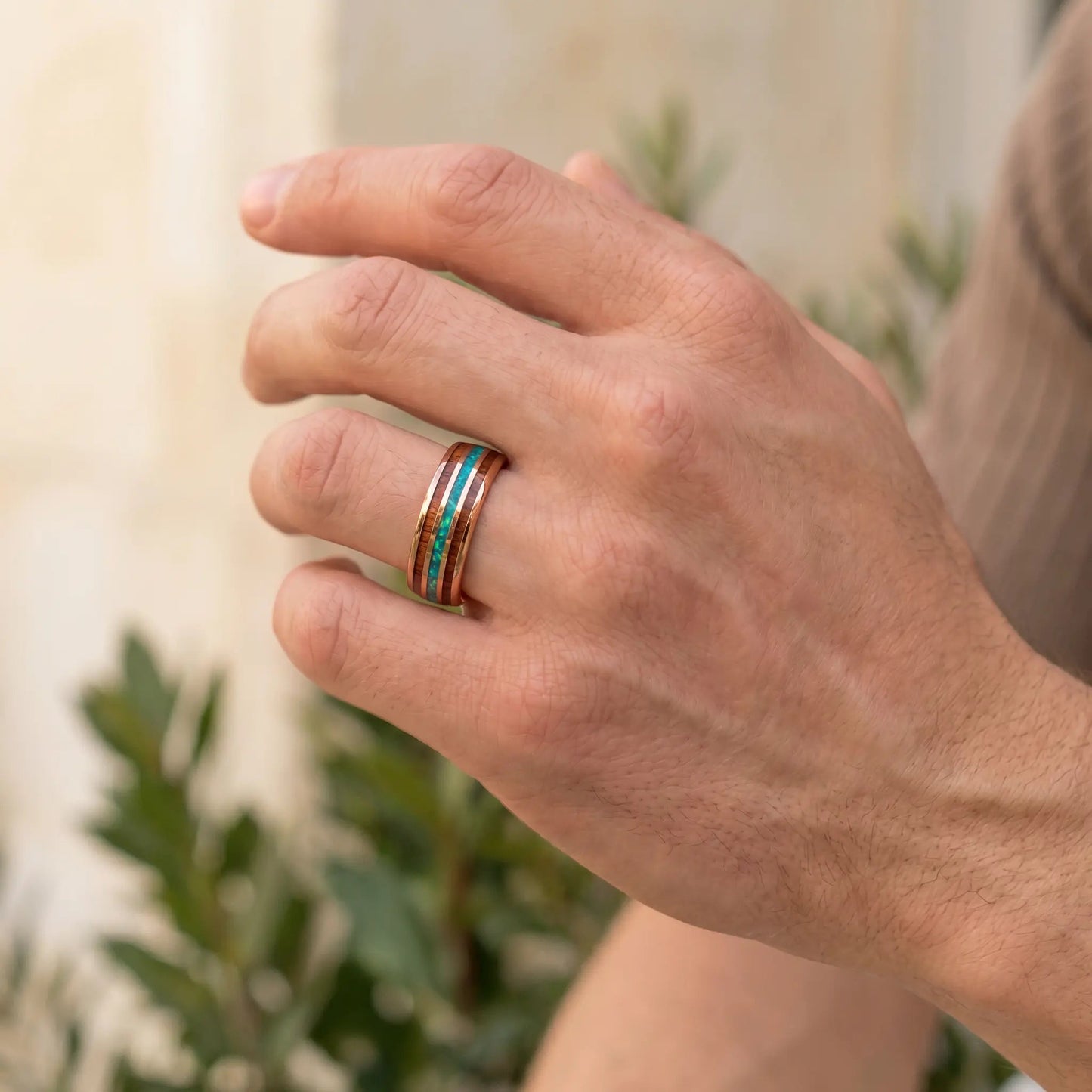 HOKU — Koa Wood & Opal Ring Fuji