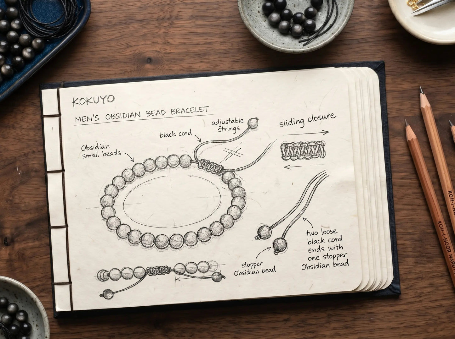 KOKUYO — Obsidian Bracelet Leonardo’s Leather