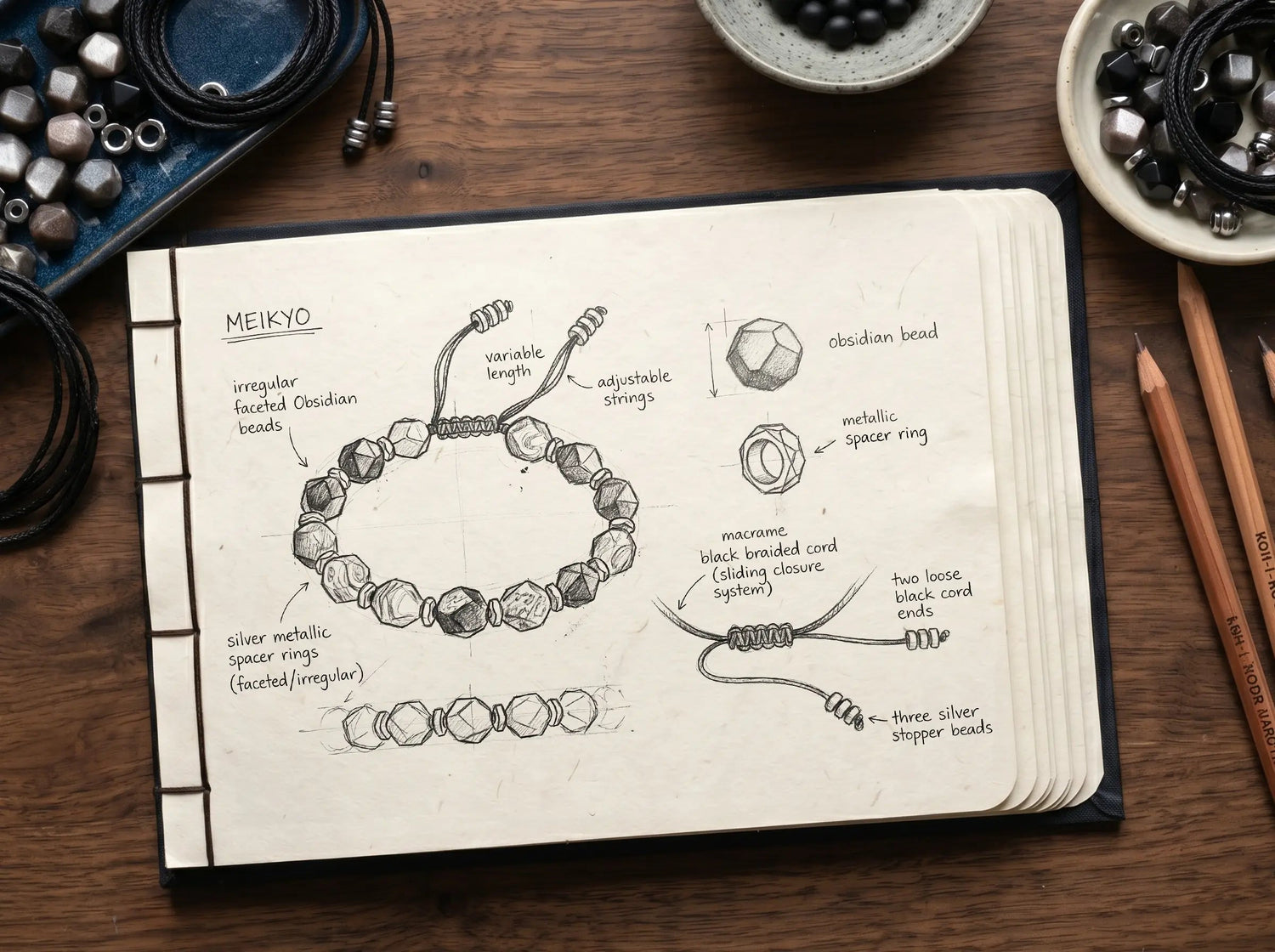 MEIKYO — Obsidian Bracelet Leonardo’s Leather