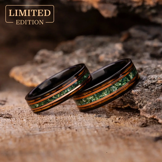 MIDORI no MICHI set — Moss Agate Couple Rings Japanese Melody