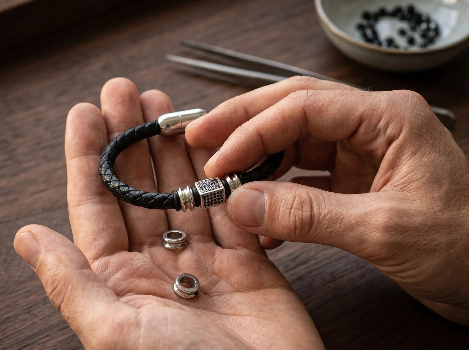 MUSUBI — Titanium Braided Bracelet Leonardo’s Leather