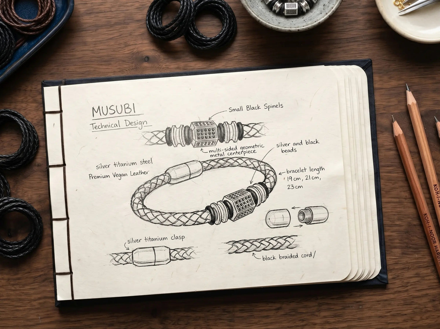 MUSUBI — Titanium Braided Bracelet Leonardo’s Leather