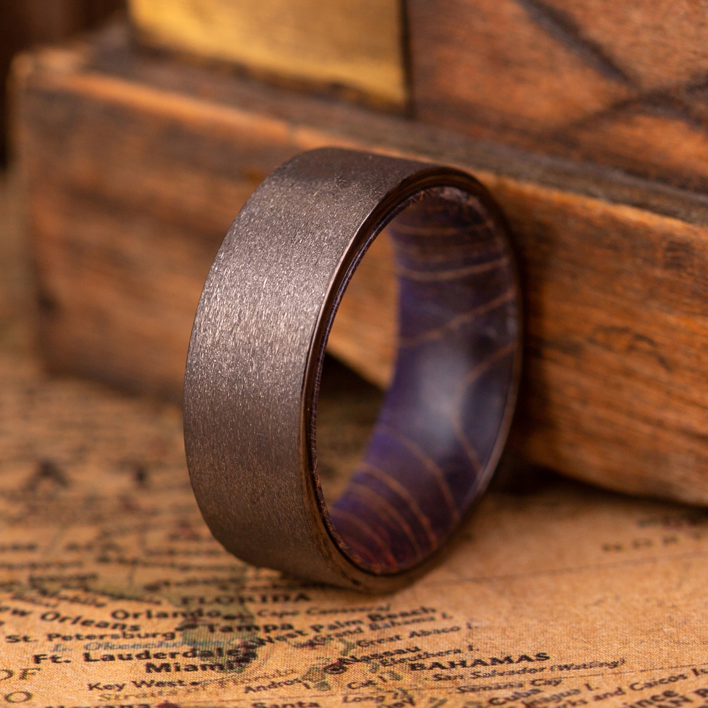 8mm Handcrafted ring made of Sakura wood and Tungsten