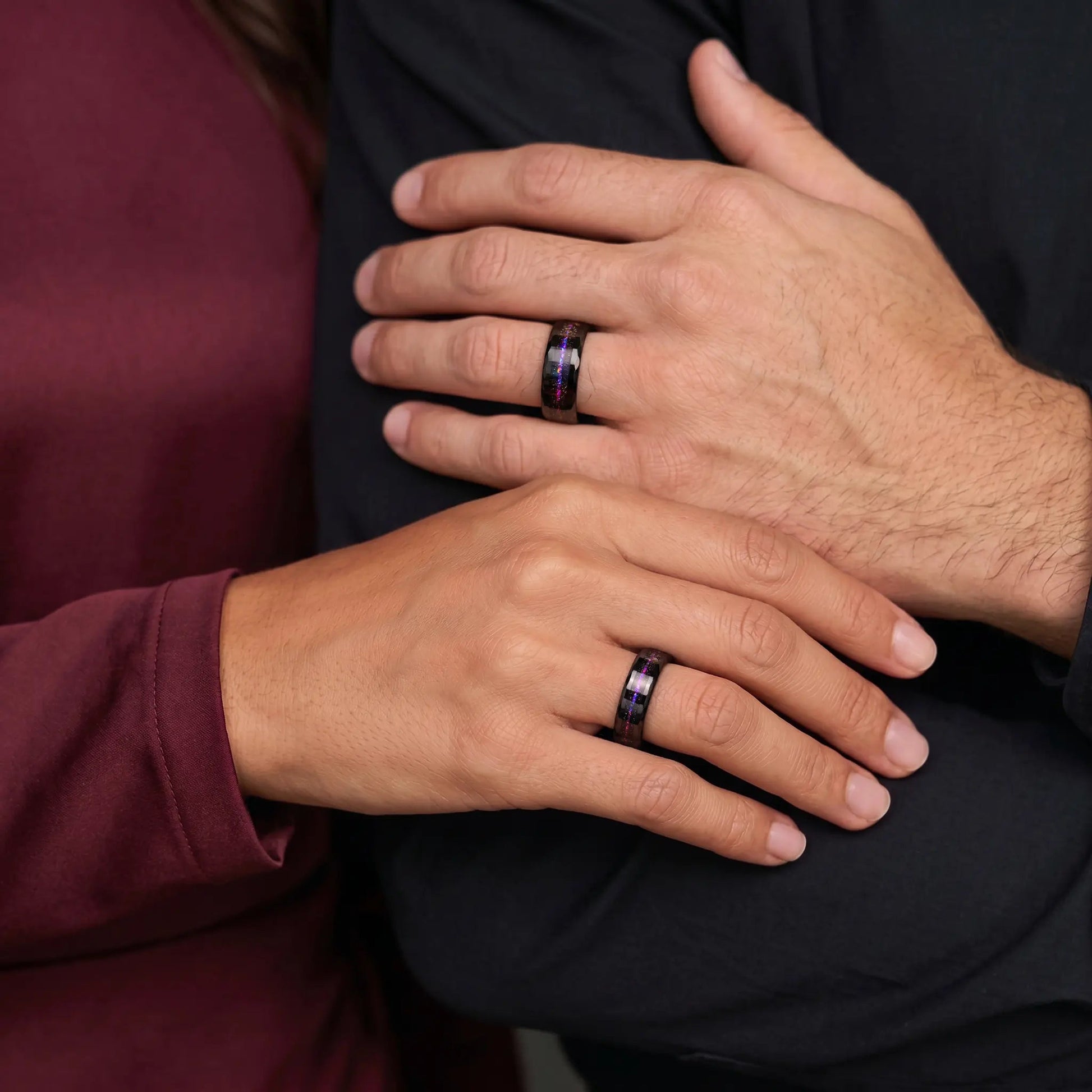 Orion set: Nebula & Meteorite Dust Couple Rings - Matching Bands Orion set: Nebula & Meteorite Dust Couple Rings - Matching Bands