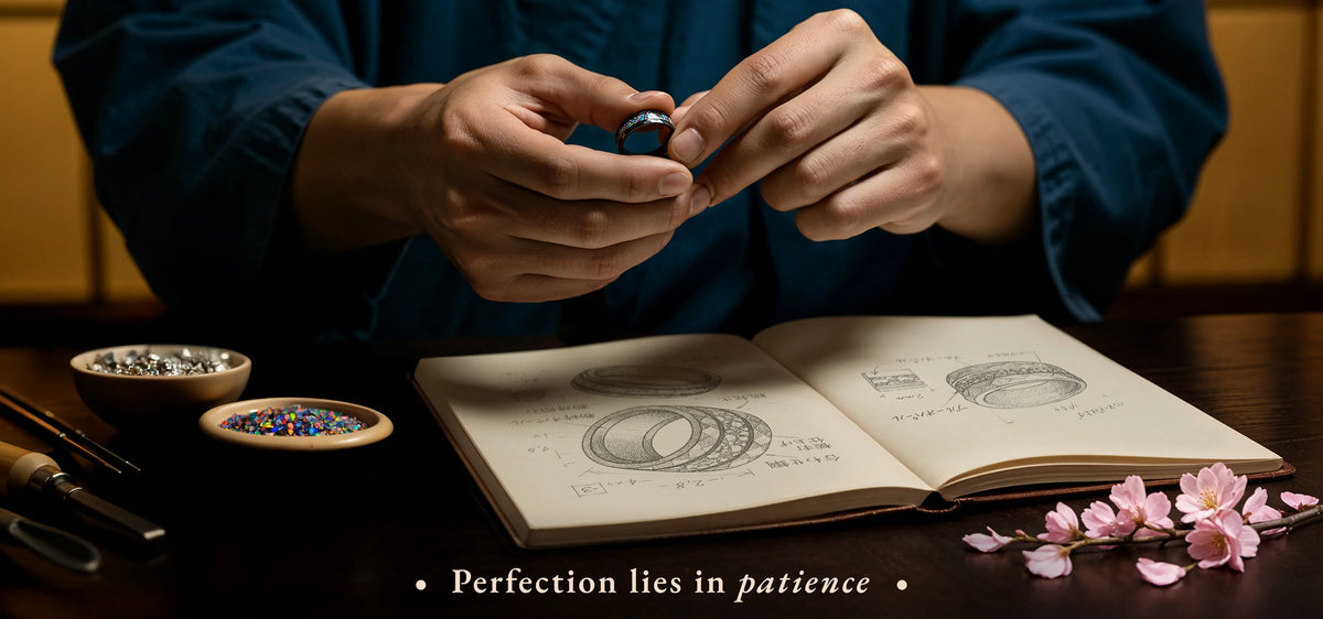 Person holding a small object over an open book with illustrations on a wooden surface.