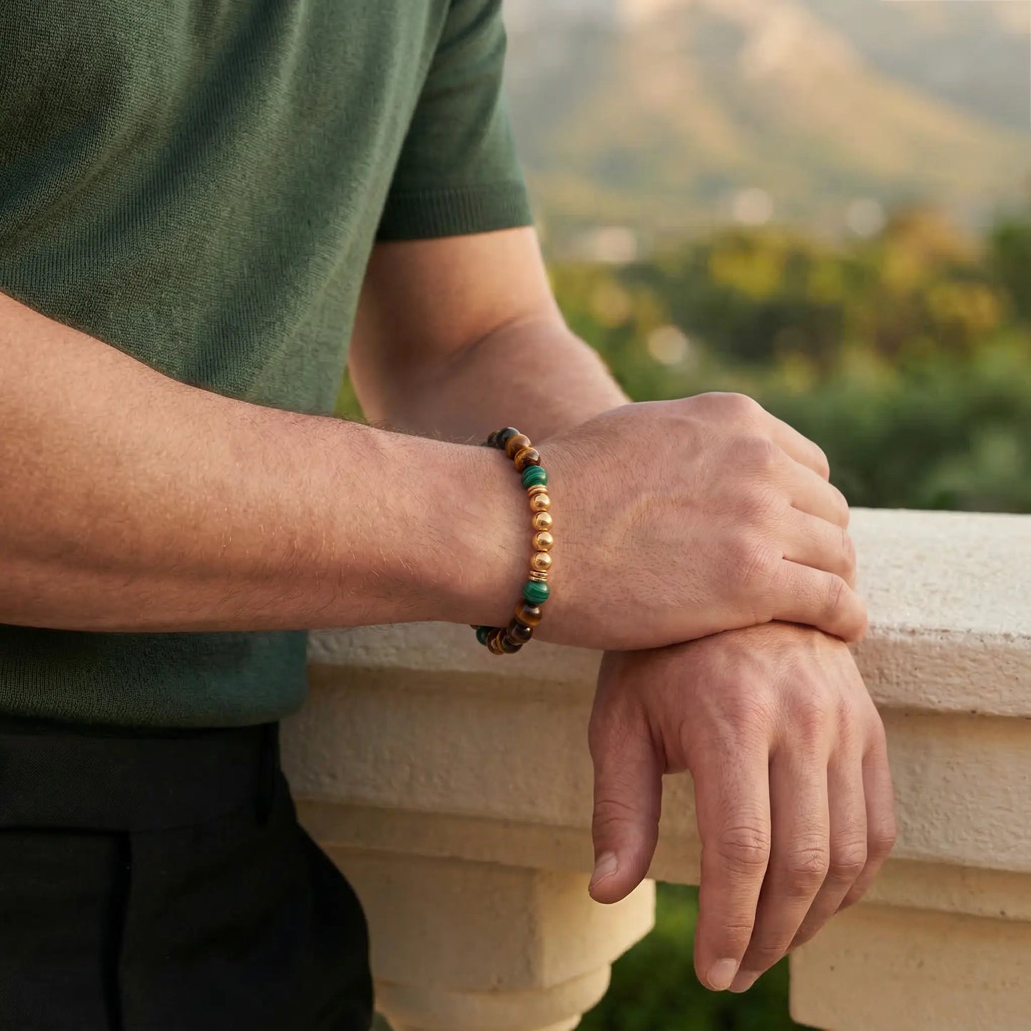 RYOKU-TORA — Malachite & Tiger Eye Bracelet Leonardo’s Leather