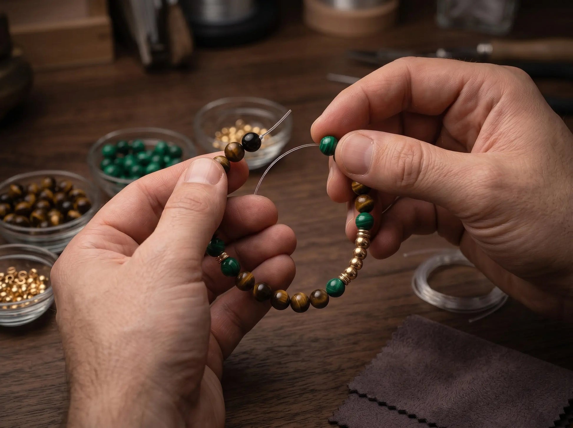 RYOKU-TORA — Malachite & Tiger Eye Bracelet Leonardo’s Leather