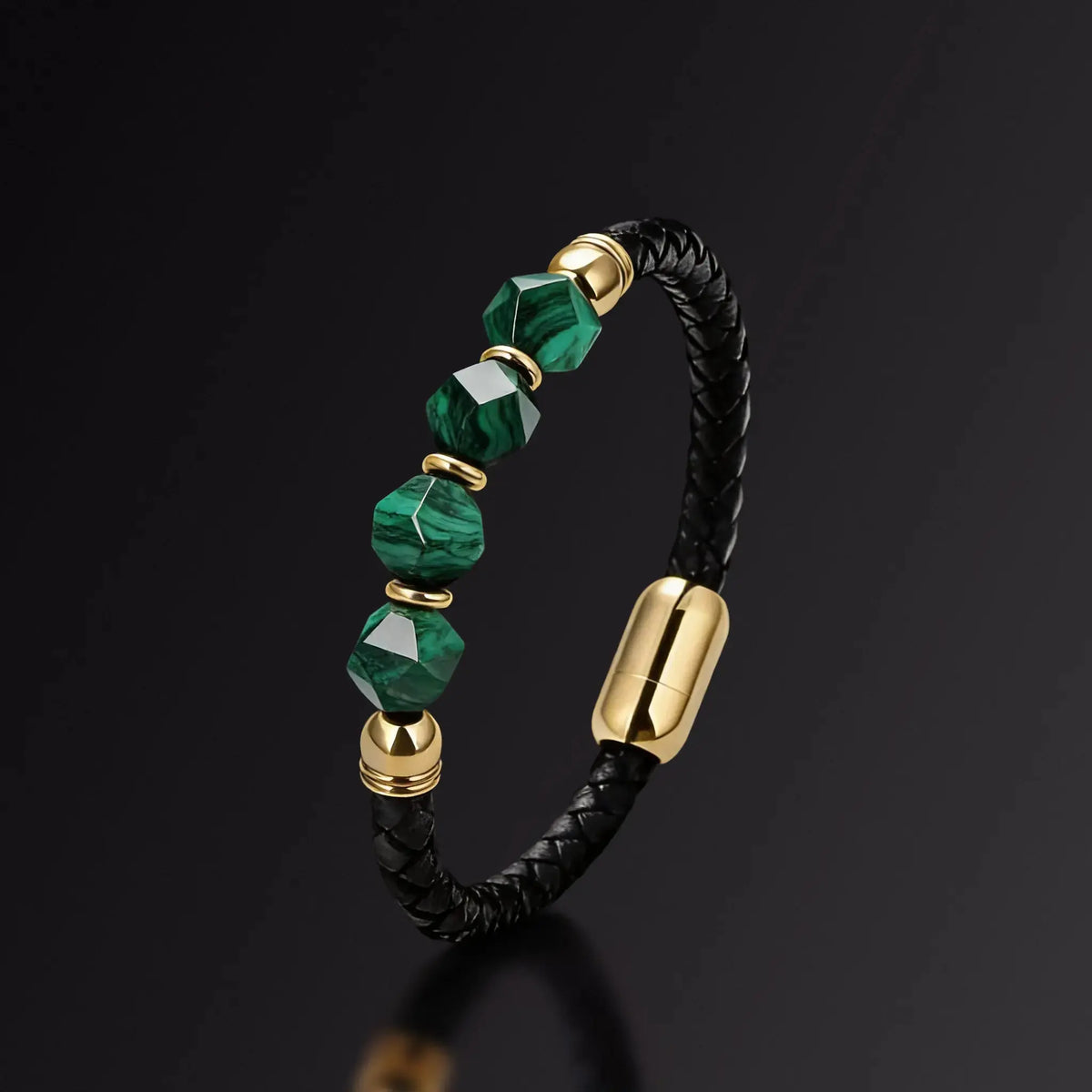 Malachite & Italian Leather Man's Japanese Bracelet - Unique