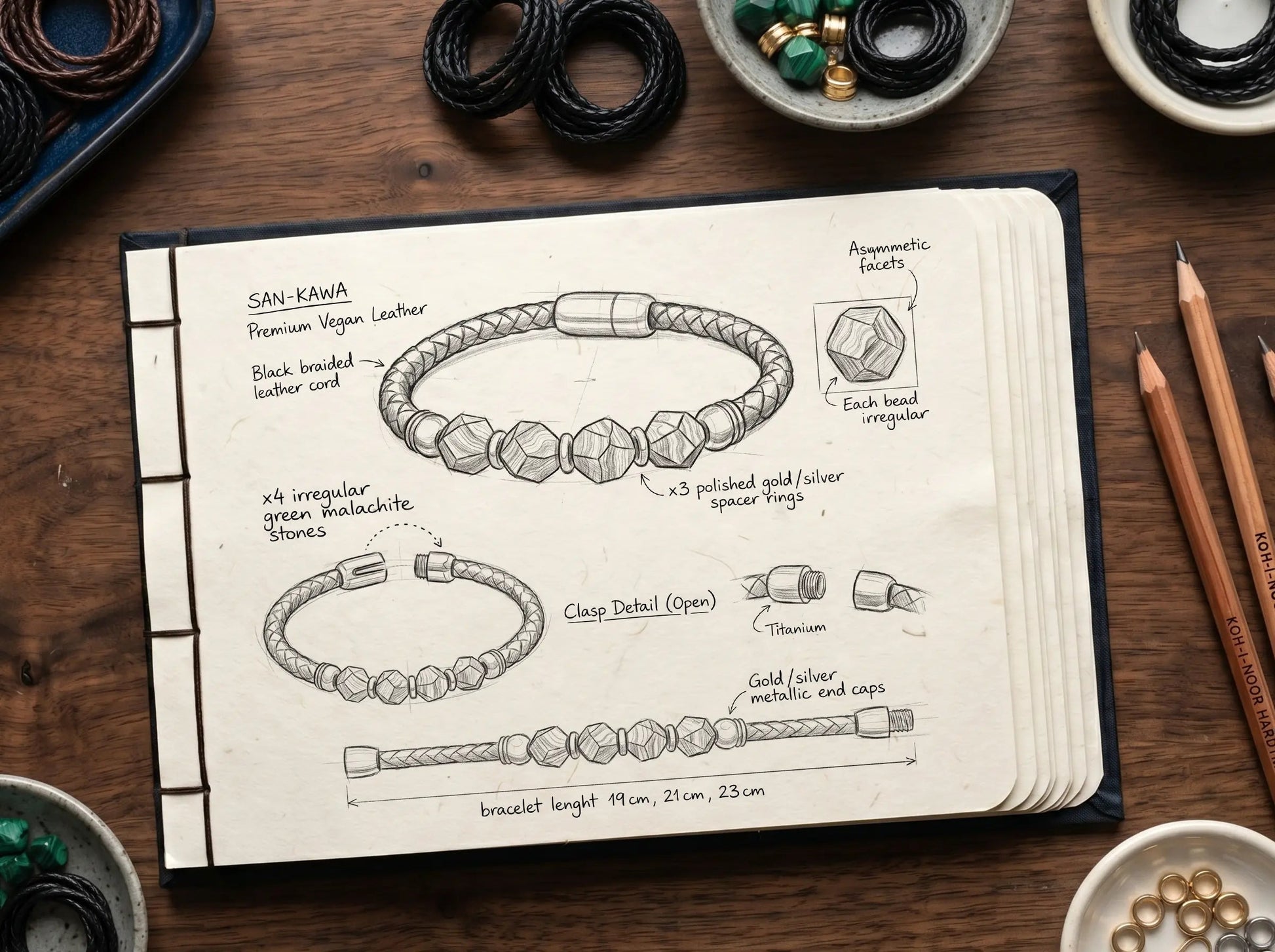SAN-KAWA — Malachite Braided Bracelet Leonardo’s Leather