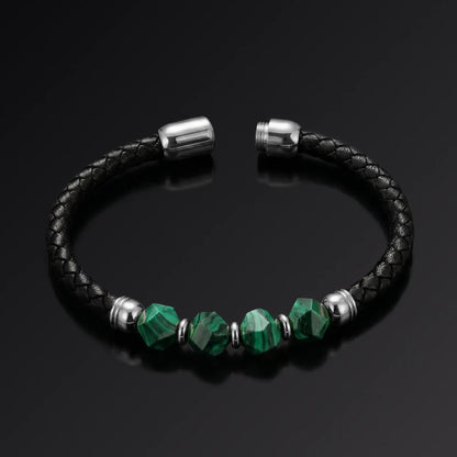 SAN-KAWA — Malachite & Italian Leather Bracelet Leonardo’s Leather