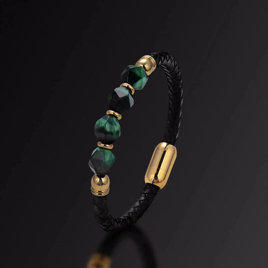 Malachite & Italian leather man's bracelet Japanese Melody