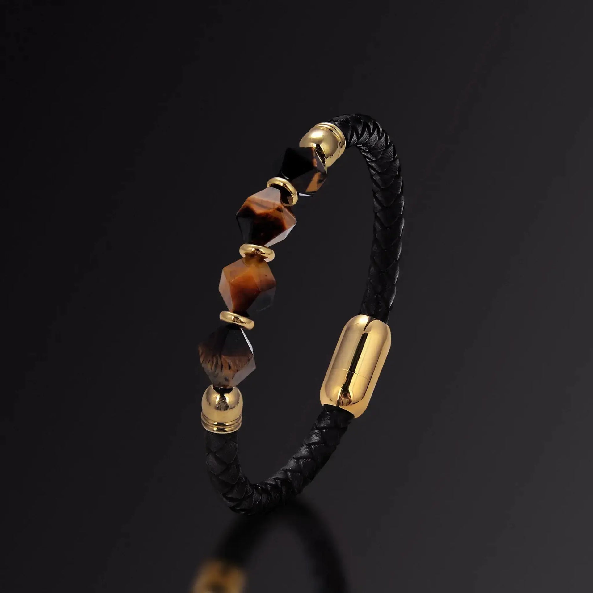 Tiger Eye & Italian Leather Japanese Bracelet - Unique Gift for