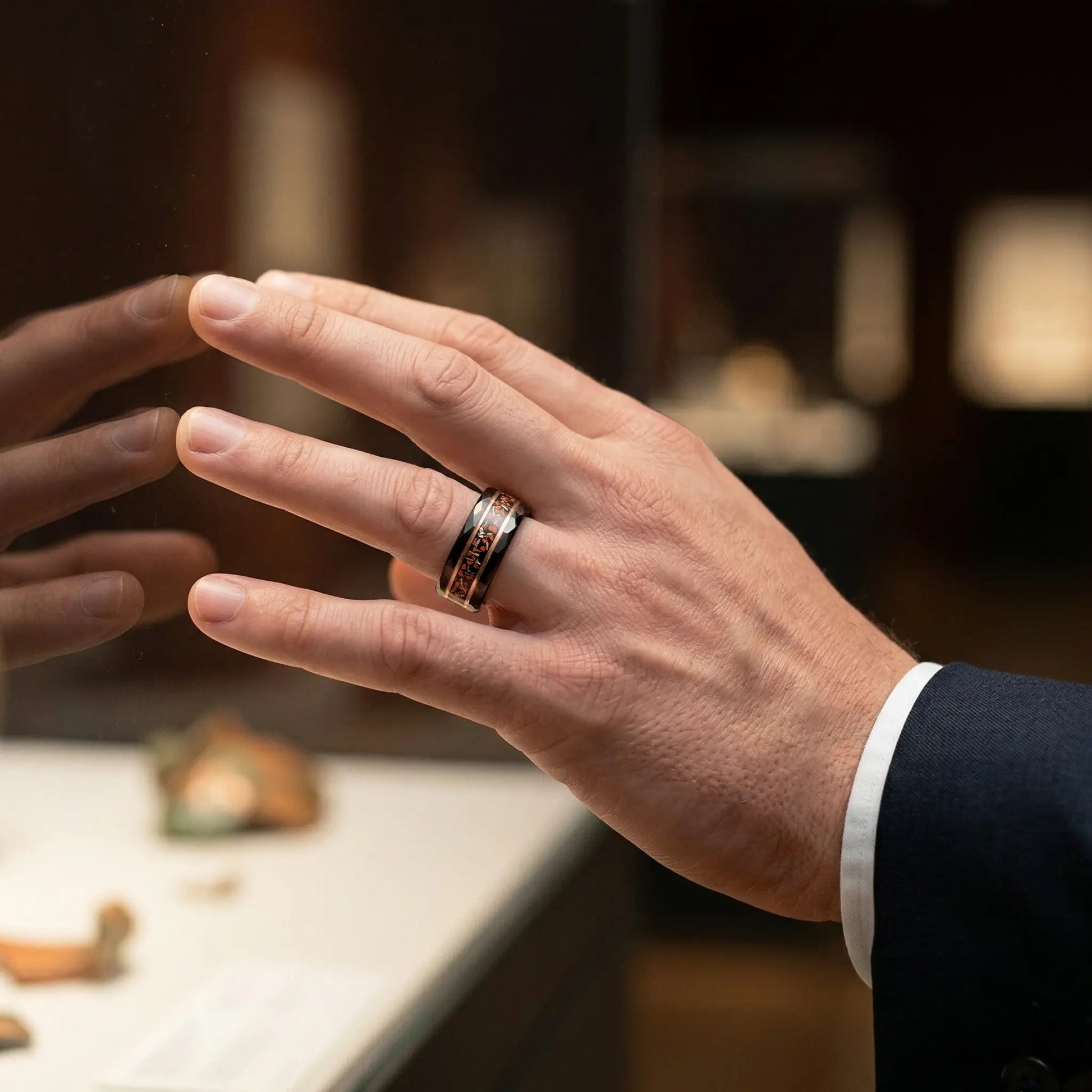 TERRA ANTIQUE — Dinosaur Fossil & Meteorite Ring Song of the Waves