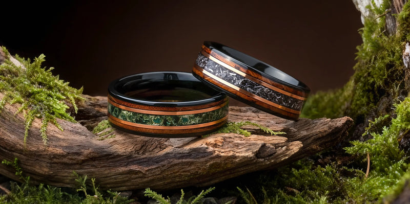 Titanium & Rosewood Japanese Ring - Unique Handcrafted Design Titanium & Rosewood Japanese Ring - Unique Handcrafted Design