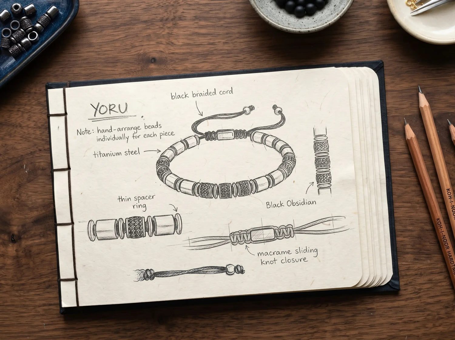 YORU — Black Obsidian Bracelet Leonardo’s Leather