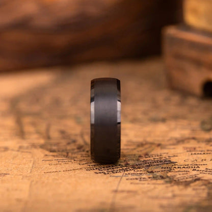 Handcrafted ring made of Oak Wood and tungsten. Version with band width 8 mm