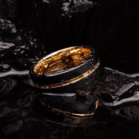 Ring made of black and gold tungsten