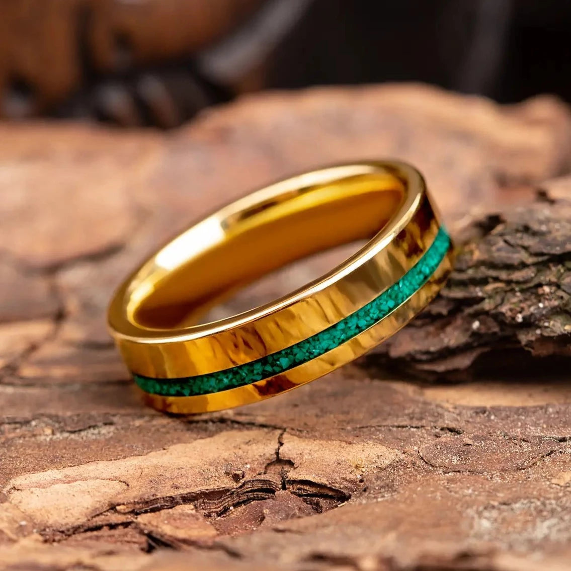 6mm gold tungsten ring with malachite