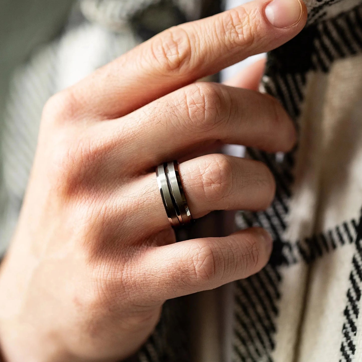 Ring is a handcrafted piece made of Mohogany wood and Tungsten