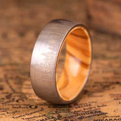 Ring is an original handcrafted piece made of Koa Wood and tungsten