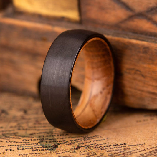 Handcrafted ring made of Oak Wood and Black Tungsten