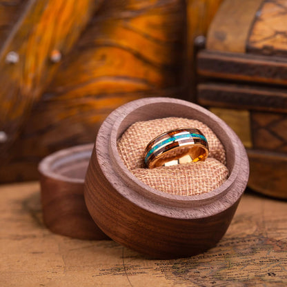 Ring made of hawaii Koa Wood, Opal and Tungsten in a wooden gift-box