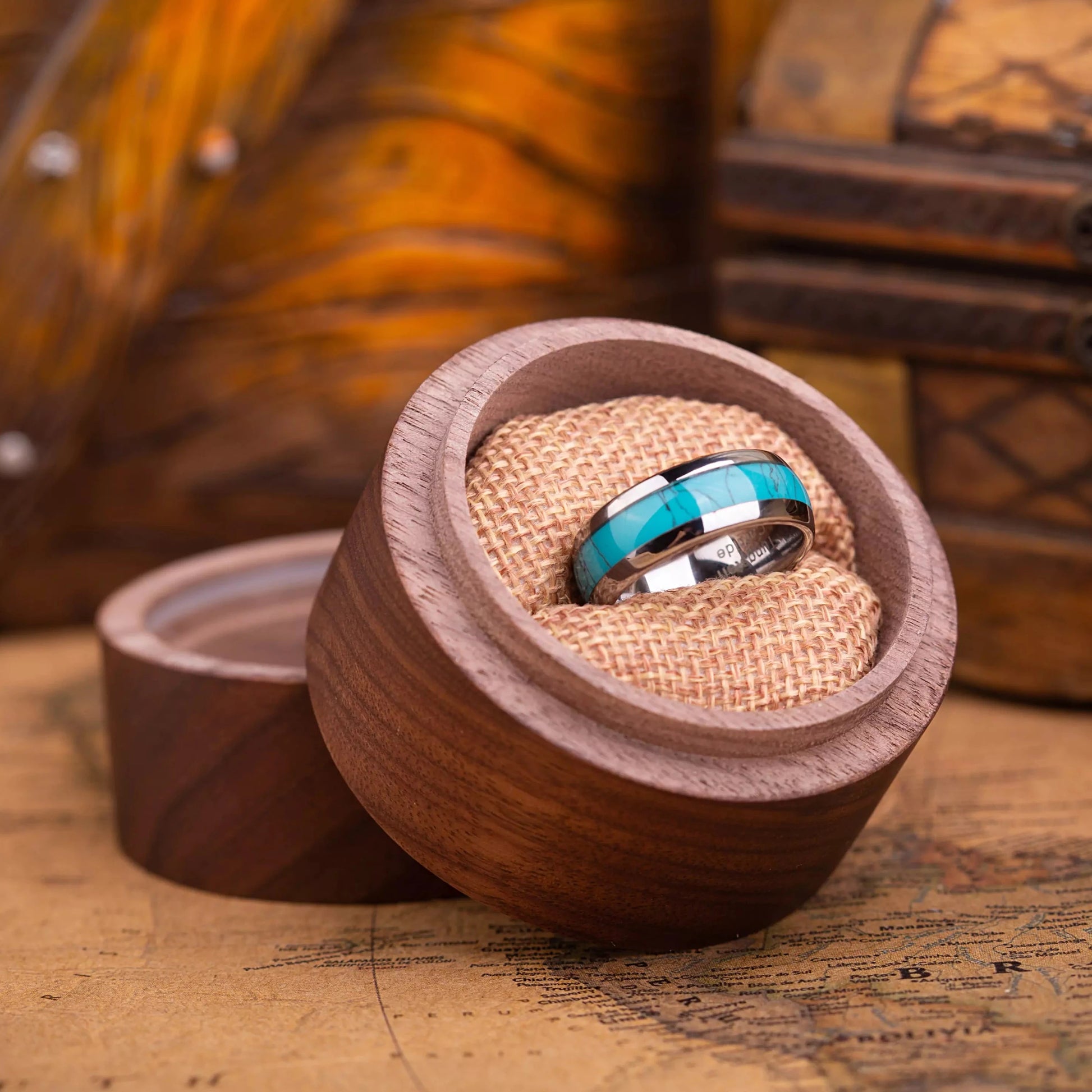 Handcrafted piece made of Turquoise and Tungsten in a gift box