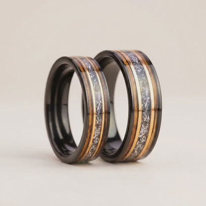 SORA no KURA set — Meteorite & Oak Rings