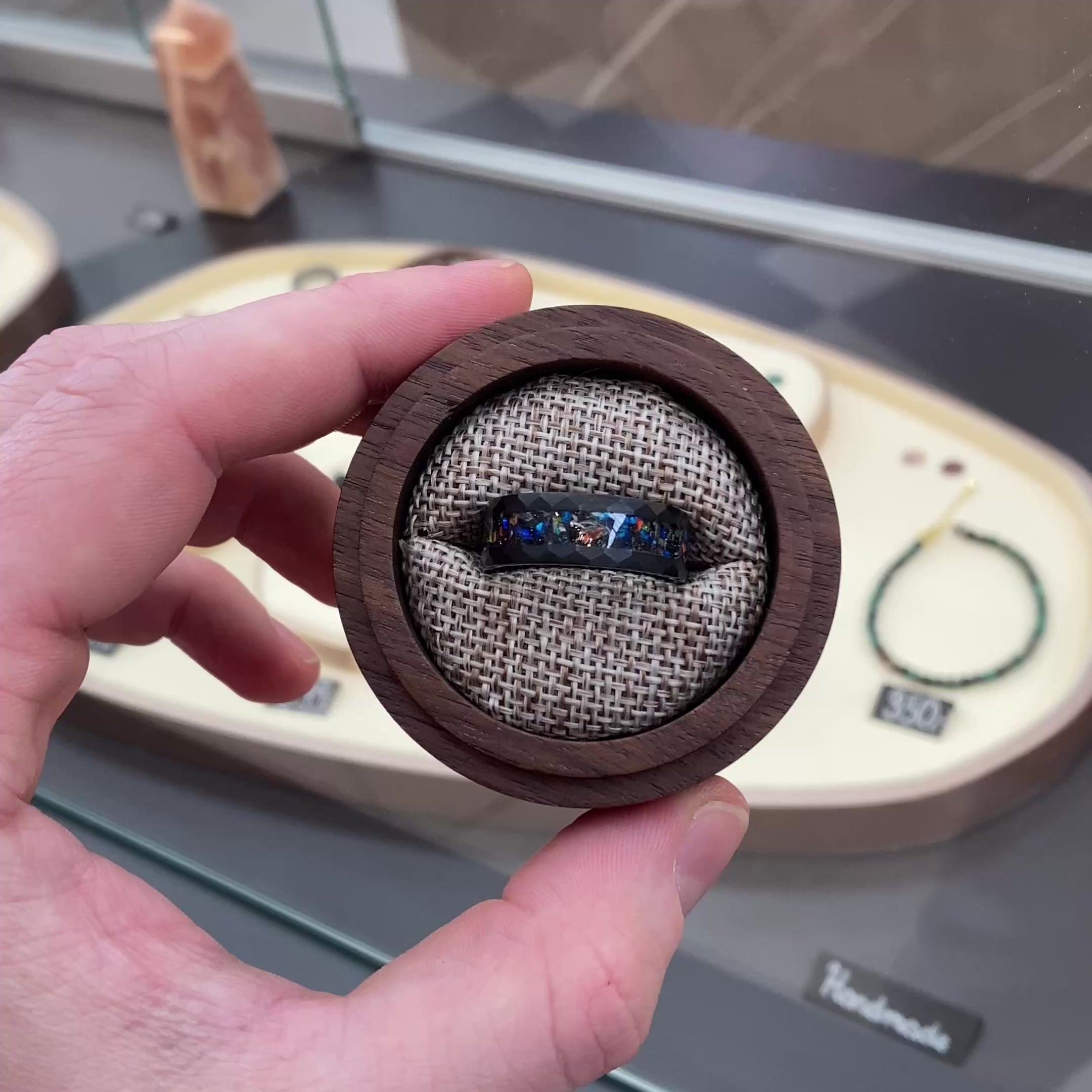 Aion: Galaxy Opal and Meteorite Ring - Black Tungsten Wedding Band