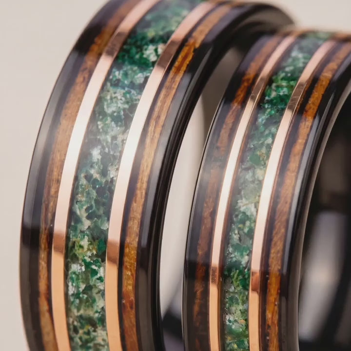 MIDORI no MICHI set — Moss Agate Couple Rings – Japanese Melody
