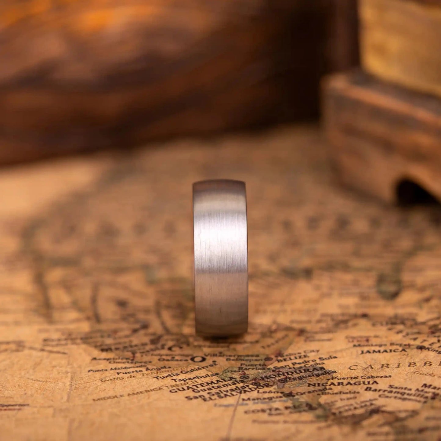 Brushed silver tungsten ring with rosewood inlay