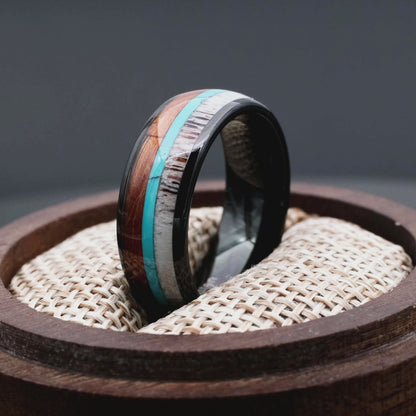 Rings made of Oak Wood & Antler & Turquoise