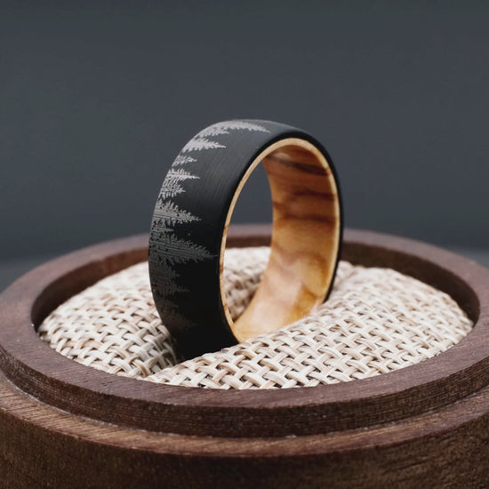 Ring made of Black Tungsten with a beautiful engrave